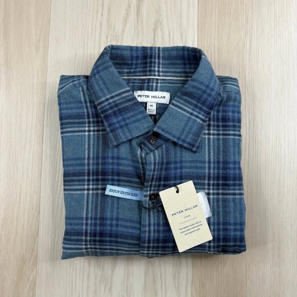 NWT Peter Millar Mens Blue Long Sleeve Palid Forest Cotton Button Up Shirt Sz M - Picture 1 of 12